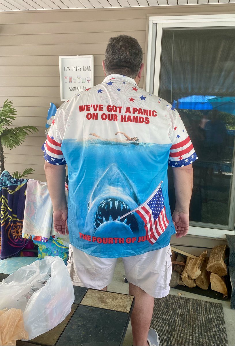 joefortunato's tweet image. We’ve got a panic on our hands on the 5th of July! 😂🦈
#OnceAYearShirt
Purchased from nicegiftstore.net