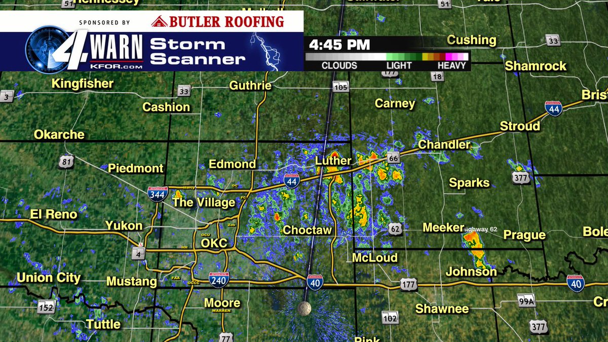 I feel like we're at the beach with LIQUID SUNSHINE! Light to moderate rain mixed with some sunshine. Anyone seeing rainbows?

4:50PM SAT <a href="/kfor/">KFOR</a> #okwx