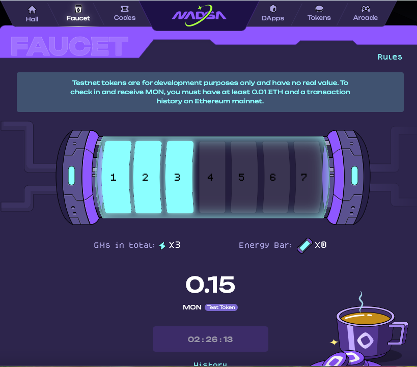Slava759220's tweet image. Everything goes according to plan in NADSA: 
✔️Register and get a nft with your unique number 
✔️start doing tasks (DApps, Tokens, Arcade)
✔️use the faucet with test tokens  
You can also get the access code from me 👇
@0xNADSA @monad_xyz @monad_eco #accesscode