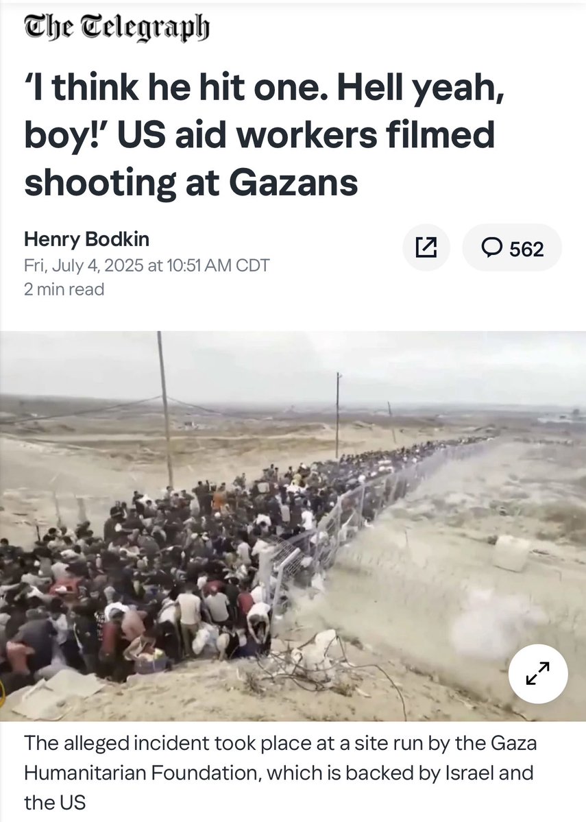 Ahmed_Rehab's tweet image. This scenes are straight out of Schindler’s List. Amon Göth shooting for sport from the balcony:
Armed US contractors at one of Gaza’s new aid distribution hubs appeared to fire at Palestinians before celebrating, leaked footage has suggested.
Video seems to show machine gun…
