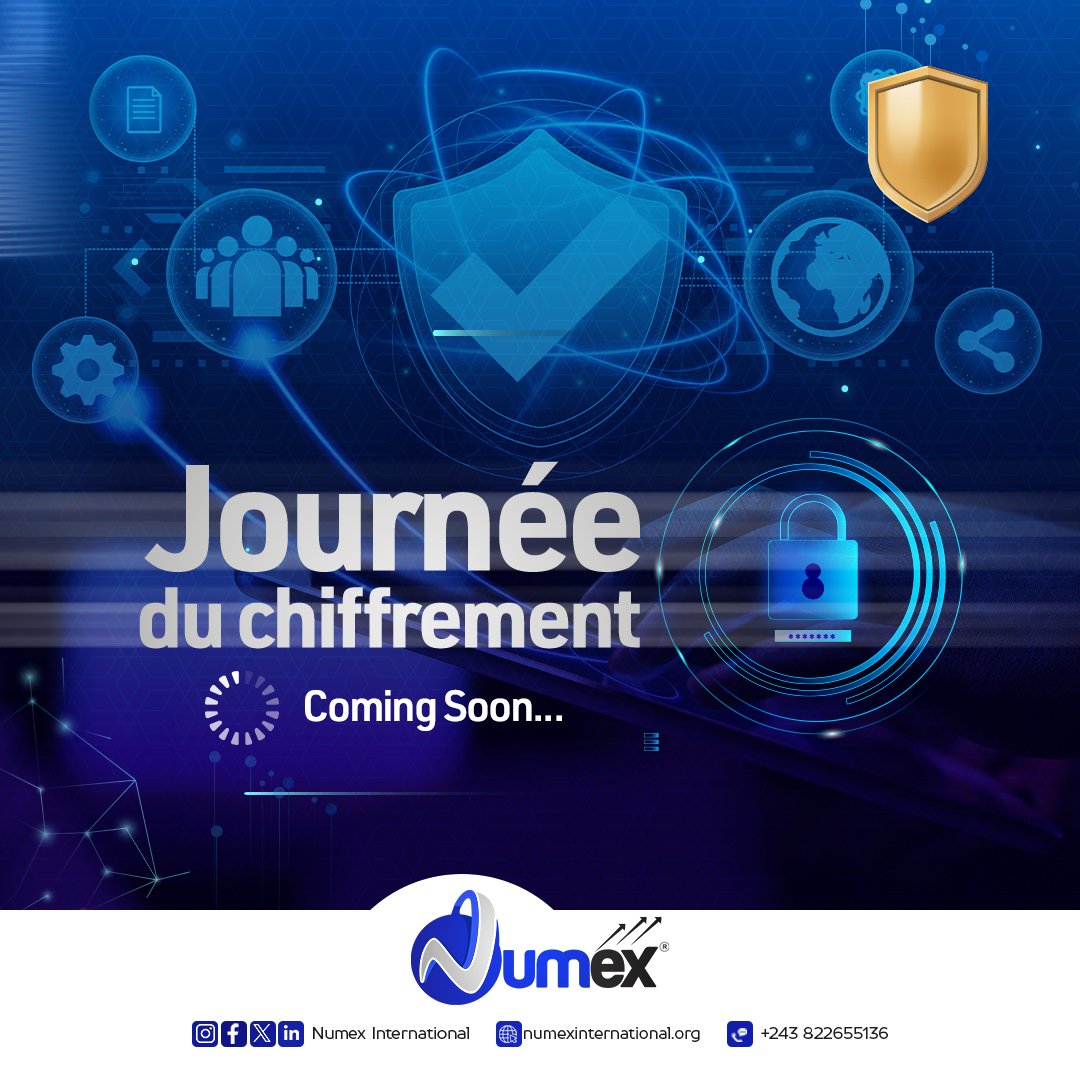 numexdrc's tweet photo. 🔐Préparez-vous pour la Journée du Chiffrement!

Numex  vous invite à explorer les clés de la sécurité numérique. Protégez vos informations, c'est essentiel. Plus d'infos très bientôt!

#JourneeDuChiffrement #Cybersécurité
#ProtectionDesDonnées
#NumexInternational https://t.co/oKuxTtmKfw