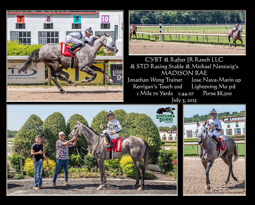Jonathan Wong Racing Stables (@jawongracing) on Twitter photo Madison Rae cruises to an easy wire to wire victory today in the opener <a href="/LouisianaDowns/">Louisiana Downs Racetrack & Casino</a>. Congratulations & thank you to all of her owners <a href="/mikeyfisheyes/">Michael Nentwig</a> & Jose Nava Marin for a perfect ride <a href="/MJVETWong/">M.Wong</a> <a href="/Director_Roxy/">Roxanne Tanner</a> <a href="/JohnLMcGary/">John L McGary</a> <a href="/SpeedSilks/">Speed Silks</a> Madison Rae cruises to an easy wire to wire victory today in the opener <a href="/LouisianaDowns/">Louisiana Downs Racetrack & Casino</a>. Congratulations & thank you to all of her owners <a href="/mikeyfisheyes/">Michael Nentwig</a> & Jose Nava Marin for a perfect ride <a href="/MJVETWong/">M.Wong</a> <a href="/Director_Roxy/">Roxanne Tanner</a> <a href="/JohnLMcGary/">John L McGary</a> <a href="/SpeedSilks/">Speed Silks</a>