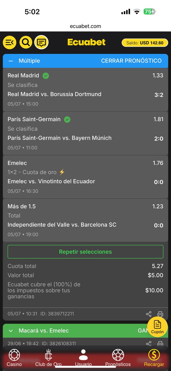 Cerré el pronóstico nomás 😅 No se puede confiar en Emelec …

Me fui con lo ganado en el Mundial de Clubes nomas 😌

#Ecuabet #LigaEcuabet