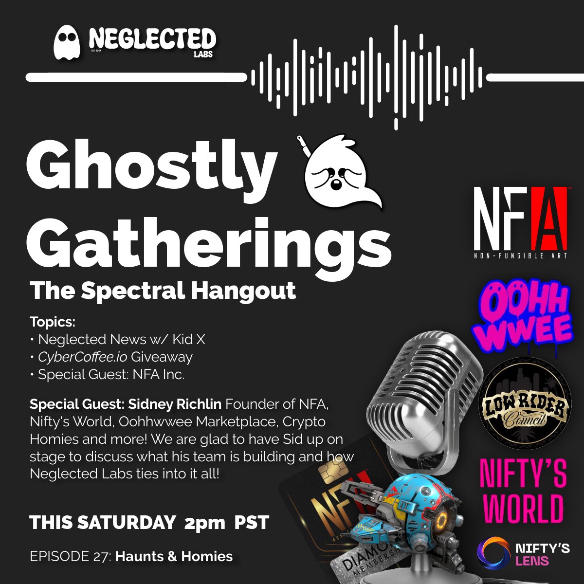Neglected Labs (@neglectedlabs) on Twitter photo ๐ป Join us NEXT Saturday, July 12th 2pm PST for a spine-chilling Ghostly Gatherings Space! ๐
We're thrilled to have the legend <a href="/SidneyRichlin/">Nifty Vicious</a> , founder of @Oohhwwee, <a href="/NiftysWorld/">NiftysWorld</a> , and @Cryptohomies, joining us to share epic insights! ๐
Discover how Neglected Labs connects ๐ป Join us NEXT Saturday, July 12th 2pm PST for a spine-chilling Ghostly Gatherings Space! ๐
We're thrilled to have the legend <a href="/SidneyRichlin/">Nifty Vicious</a> , founder of @Oohhwwee, <a href="/NiftysWorld/">NiftysWorld</a> , and @Cryptohomies, joining us to share epic insights! ๐
Discover how Neglected Labs connects