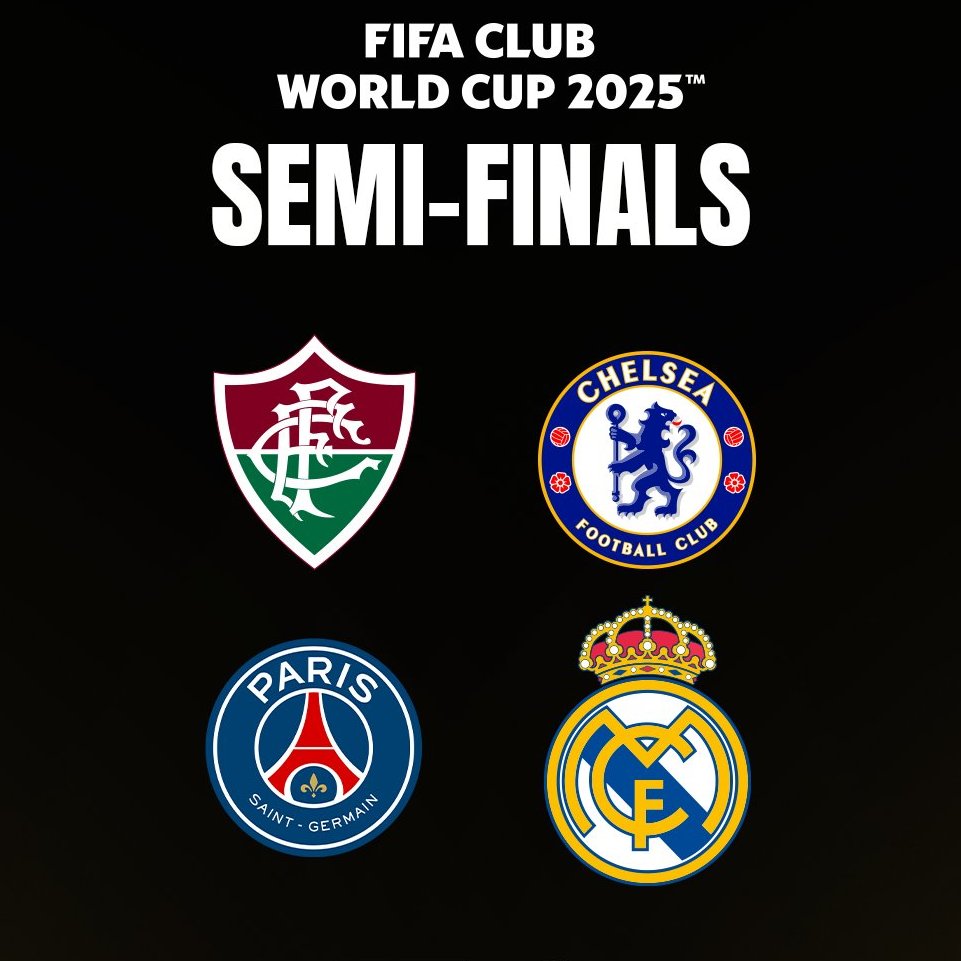 🏆Confirmados los cruces de Semifinales del #MundialDeClubes 

🗓️Martes, 16:00 hs
⚽️#Fluminense vs #Chelsea 

🗓️Miércoles, 16:00 hs
⚽️#PSG vs #RealMadrid 

#AM1080