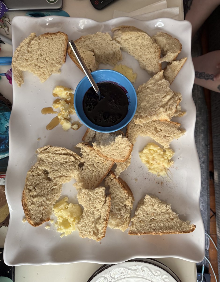 We picked the berries for the drizzle. 
We made the bread (in a bread maker) 
And we made our butter for the first time ever.