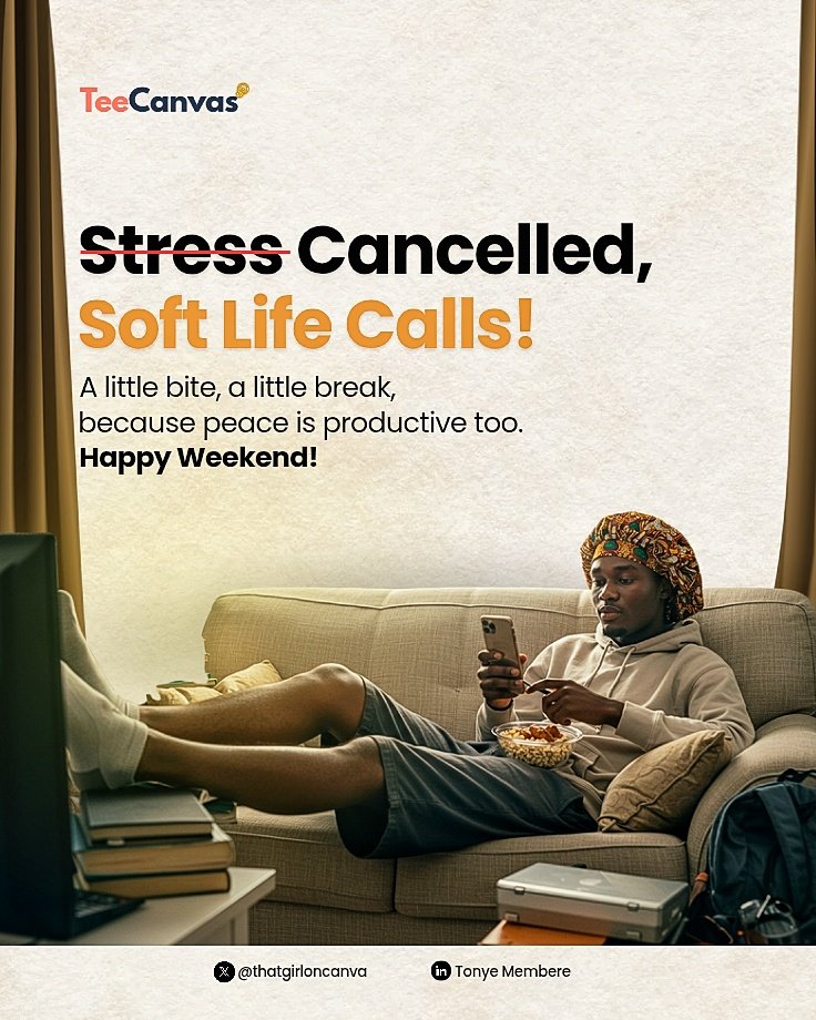 crafted_tonye's tweet image. Almost didn’t design today.
So much was happening but I still showed up — even if it’s almost tomorrow 🥲

Day 4: “Stress Cancelled, Soft Life Calls!”
Because peace is productive too.