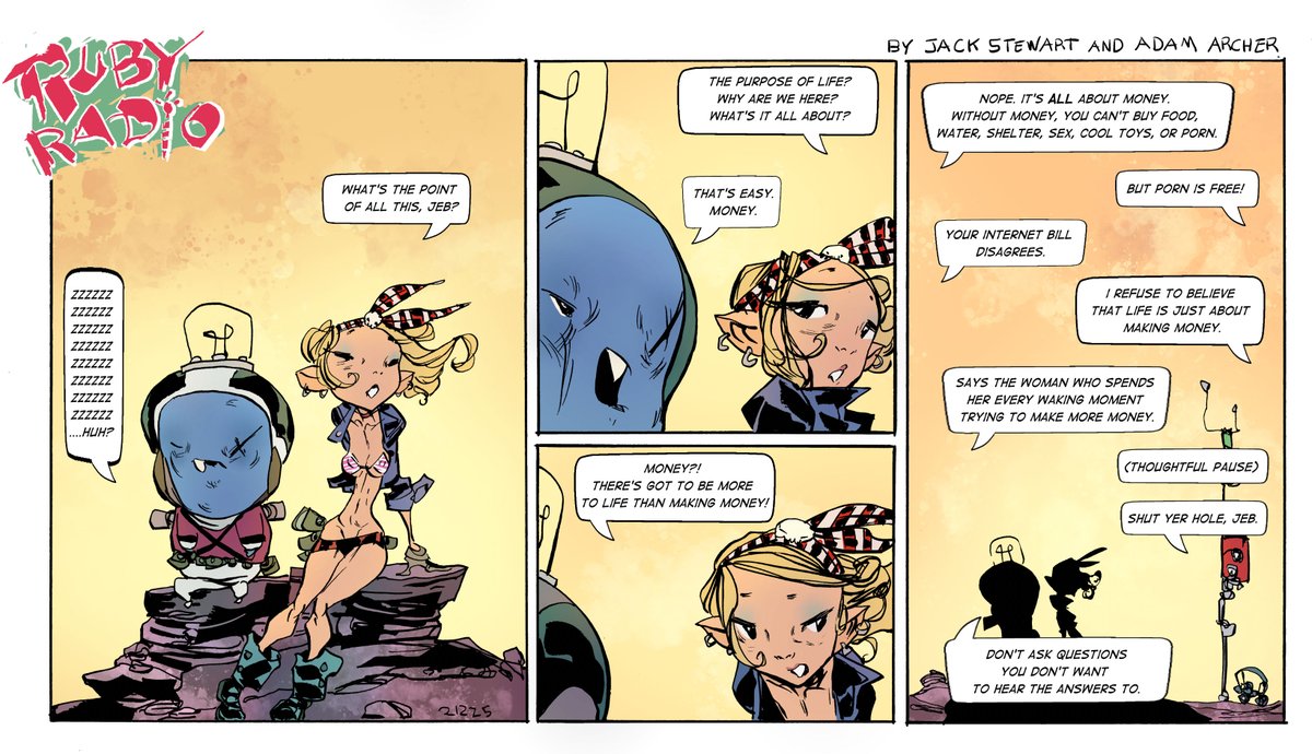 Jack_Stewart's tweet image. The purpose of life is...

#RubyRadio

Slinging comics with @AdamArcherArt!