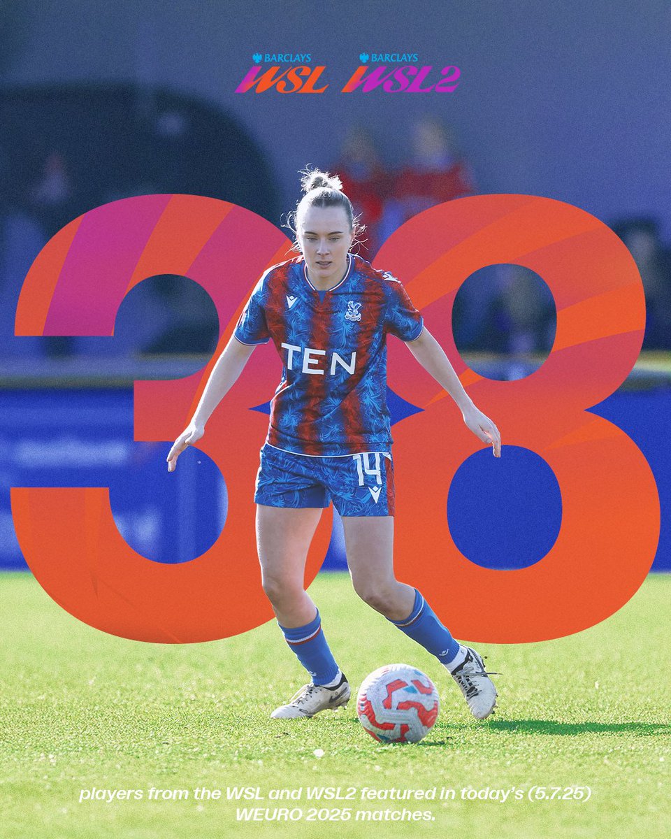 BarclaysWSL2's tweet image. REPRESENTED.
We had THIRTY-EIGHT #BarclaysWSL and #BarclaysWSL2 players feature in today's (5.7.25) #WEURO2025 action! 🤩
