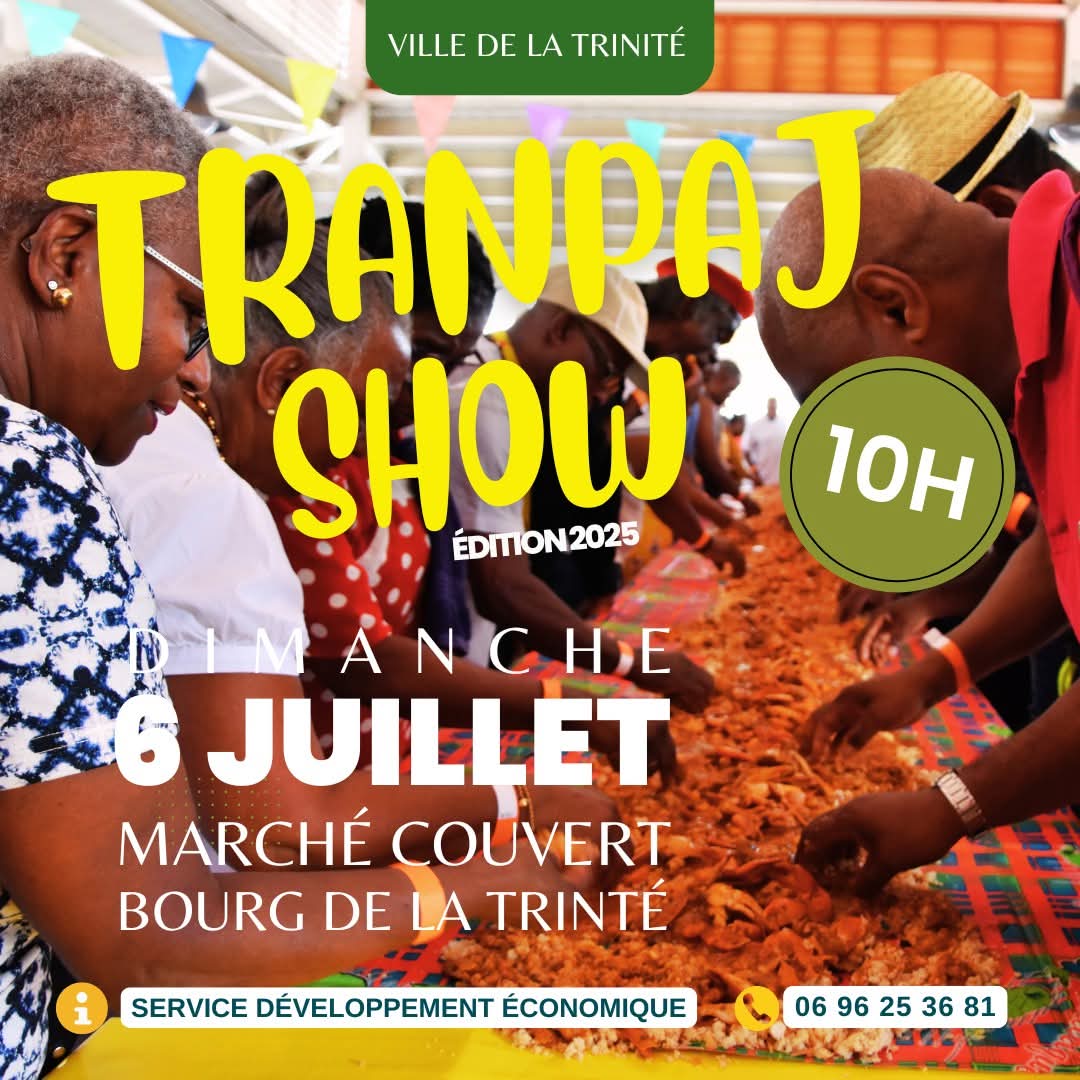 ville_trinite's tweet photo. J-1 💥 le tranpaj show revient cette année au marché couvert dès 10h en partenariat avec l’association des marins pêcheur 🥑🍌🥖 Saveurs proposées ▪️ TRANPAJ GÉANT : Raie et "boyo ton" ▪️PLATS À EMPORTER : Ciriques-Moules-Tourteaux @RCI_MQ @viaatv1 https://t.co/nKnAV5mCqm