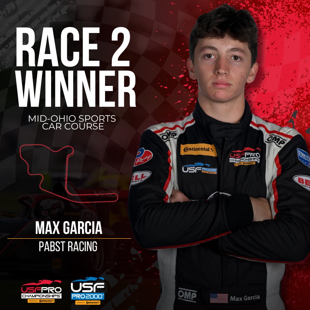 Double victory for Max Garcia! 🏆🏆
He closes out the weekend with his second win in USF Pro 2000 for Pabst Racing!

#USFPro #IndyCar #Motorsports #PFCGP #PFCequipped