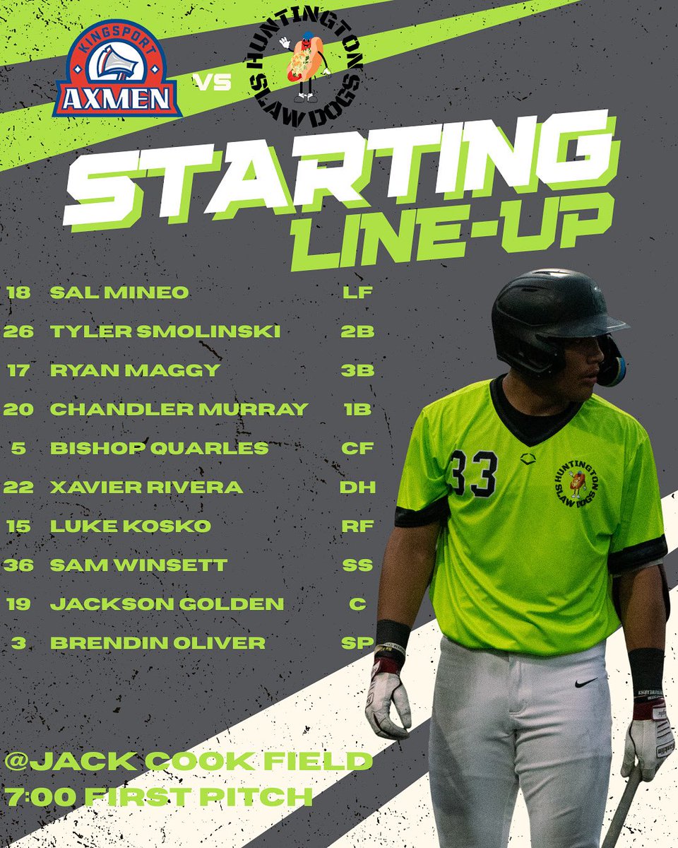 Tri-State Coal Cats (@tristcoalcats) on Twitter photo Here’s your starting lineup for today’s game against the <a href="/KingsportAxmen/">Kingsport Axmen</a> ! The Slaw Dogs are ready to bounce back tonight! 💪🏼🌭
#HuntingtonSlawDogs Here’s your starting lineup for today’s game against the <a href="/KingsportAxmen/">Kingsport Axmen</a> ! The Slaw Dogs are ready to bounce back tonight! 💪🏼🌭
#HuntingtonSlawDogs