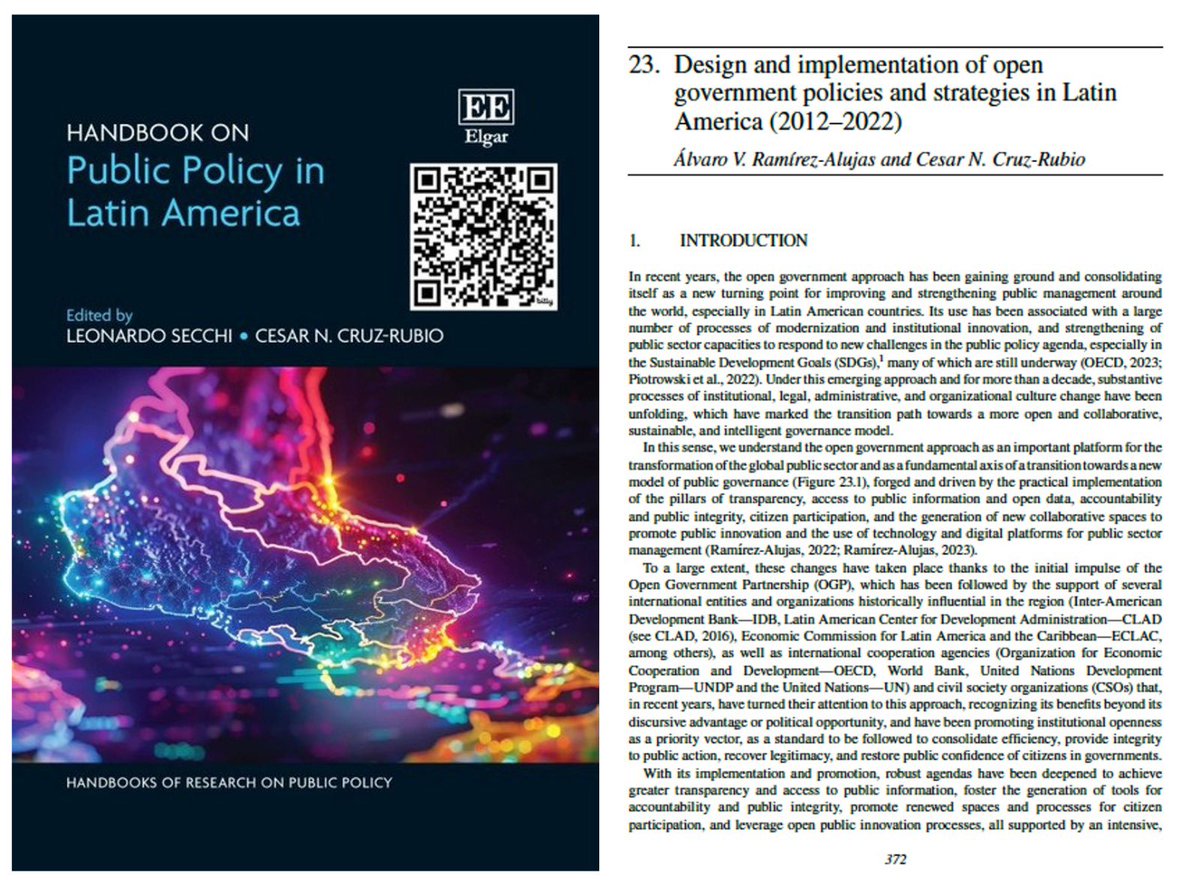 Handbook on Public Policy Chapter: “Design and implementation of open government policies and strategies in Latin America” [2025] Link: bit.ly/DesignOpenGovP… #OpenGov <a href="/redmatriz/">Álvaro V. Ramírez-Alujas 👾</a> <a href="/TheOpenGovLab/">OpenGovLab</a> <a href="/redagachile/">Red Académica de Gobierno Abierto Chile</a> #GobiernoAbierto #OpenPublicPolicy #OpenAccess #OpenScience #Openness