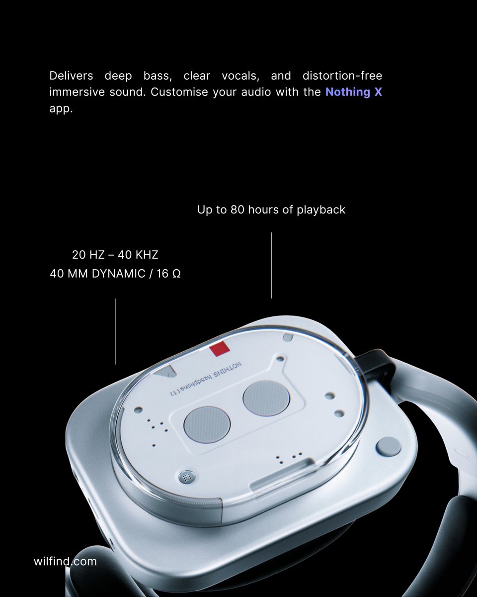 wilfind_'s tweet photo. Wilfind AI Pick — Headphone (1)

🌀 Realistic spatial audio
🔇 Noise cancellation + transparency mode
🔊 Deep bass, distortion-free immersive sound
📲 Customise with Nothing X
🎧 Up to 80 h playback — 40 mm DYNAMIC / 16 Ω

#wilfind #audio #headphone1 #headphones #spatialaudio