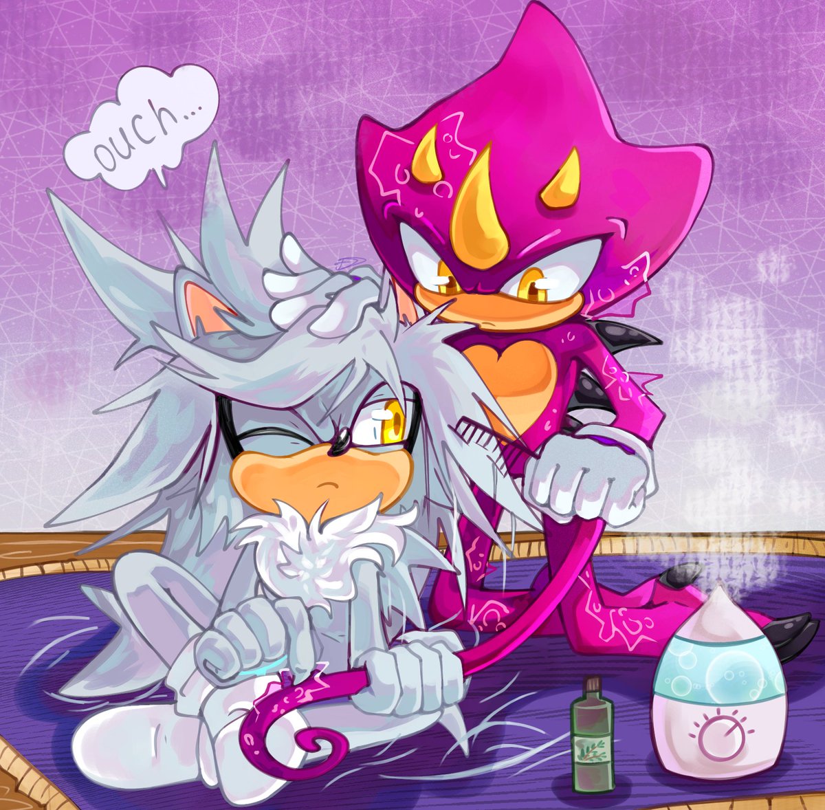 DamnLetyuchka's tweet image. I remembered that I wanted to make a small #Espilver thing too. Here's an idea. Mutual care during the shedding season of both 💁