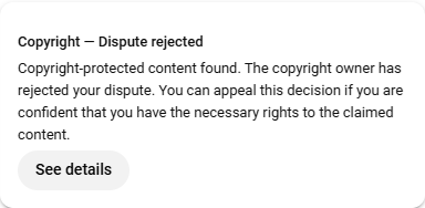 Yoifazgesv's tweet photo. This time Dispute got Rejected - Ending Credits

Last time dispute got Accepted, now the Ending Credits got rejected and there is 2 other videos (I break Credits into 3 because it's too long) after. If I appeal might got Copyright Strike ? @eiyuden @Eiyuden_JP  #eiyudenchronicle https://t.co/fxpNr2CGU2