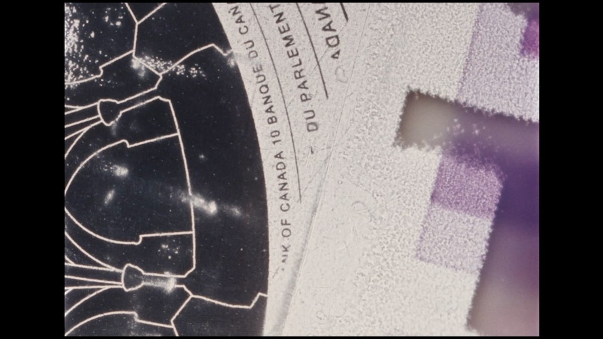 blackzerodisc's tweet image. The cameraless animation film Tender (2021), available on our new release of projects by media artist Christine Lucy Latimer. "The transparent, holographic portions from Canadian dollar bills are contact printed on to 16mm film." Filmmaking can be like a license to print money...