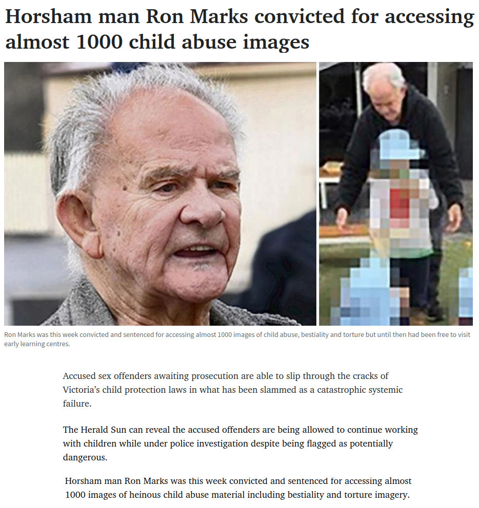 Victoria's justice system puts criminals first.

Indigenous elder Ron Marks was sentenced this week for accessing extreme child abuse images.

But while on bail and awaiting sentencing, he was free to work at childcare centres, delivering indigenous knowledge sessions.

#springst