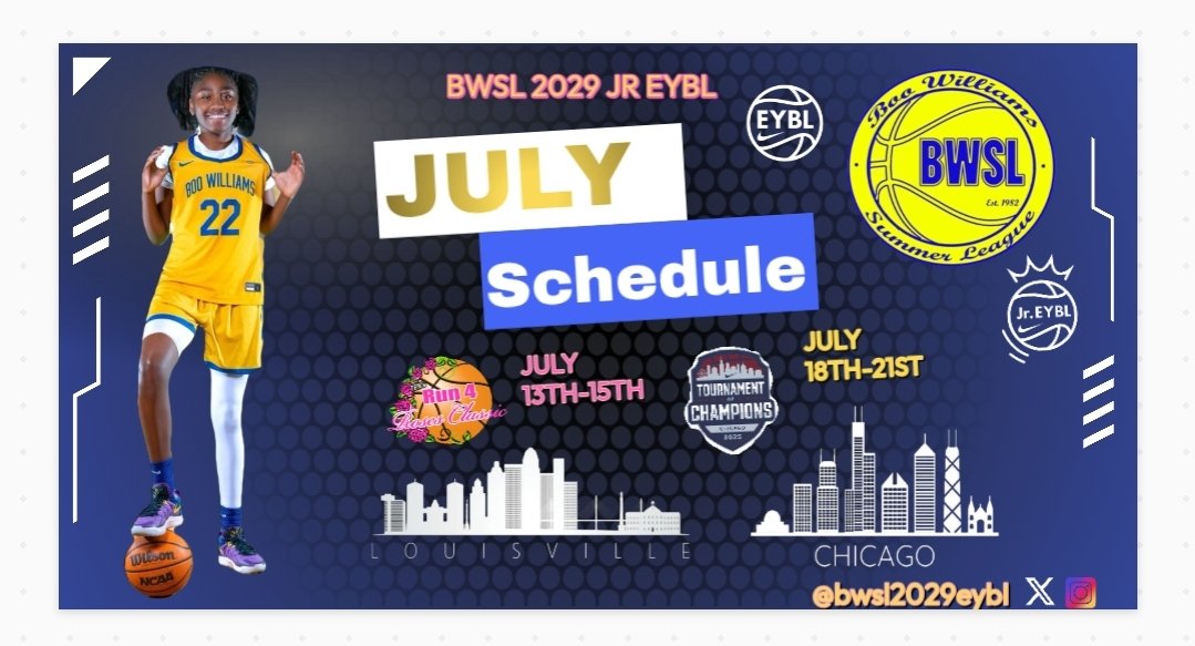 Boo Williams 2029 JR EYBL 💙💛 (@bwsl2029eybl) on Twitter photo Our travel season is winding down but we're not‼️ 😤 Turning up the 🔥 at @tfnsrun4roses 🌹 next week playing ⬆️ then we close out with @nikegirlseybl Nationals (schedule will be posted when available).
Come check out our squad
<a href="/BWSLGirlsAAU/">Boo Williams GBB</a> Our travel season is winding down but we're not‼️ 😤 Turning up the 🔥 at @tfnsrun4roses 🌹 next week playing ⬆️ then we close out with @nikegirlseybl Nationals (schedule will be posted when available).
Come check out our squad
<a href="/BWSLGirlsAAU/">Boo Williams GBB</a>