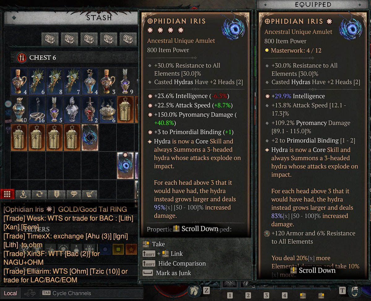 #DiabloIV 
Ha taco le ha salido una cosita esta tarde ^^
al momento ya había gente ofreciendole más de 70.000M de oro ^^
El comercio en este juego esta podrido, pero taco tiene un par de items bastante decentes ^^