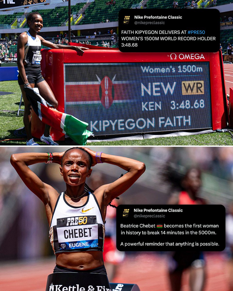 OnHerTurf's tweet image. Faith Kipyegon and Beatrice Chebet: two iconic women making history at Hayward Field. 馃憦 #Pre50