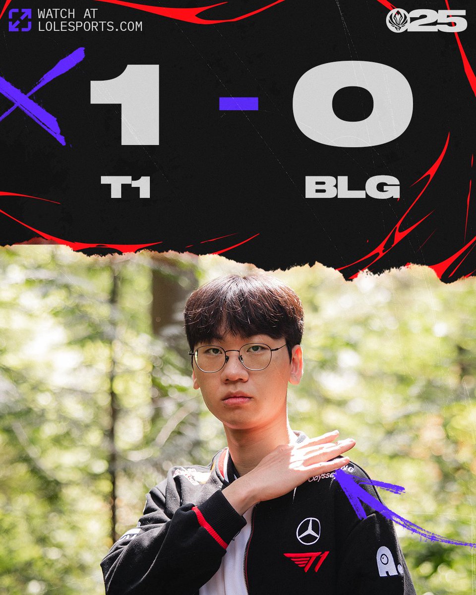 lolesports's tweet photo. 1⃣-0⃣

@T1LoL strike first! #MSI2025 https://t.co/cpTgeOYQ6M
