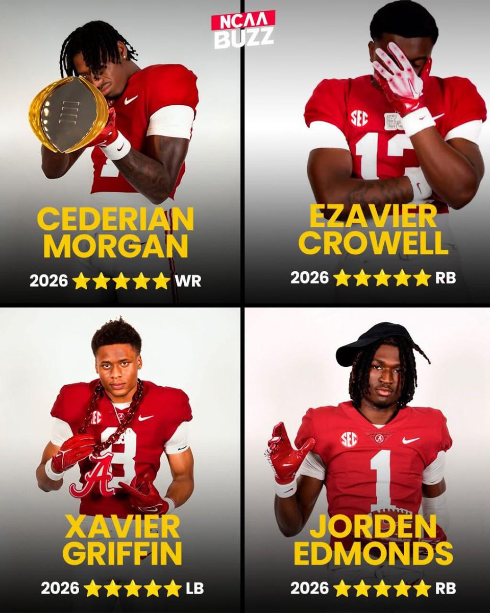 Alabama Is The Only School To Have 4 Five-Star Commitments 
⭐️⭐️⭐️⭐️⭐️🐘🏈🏟️