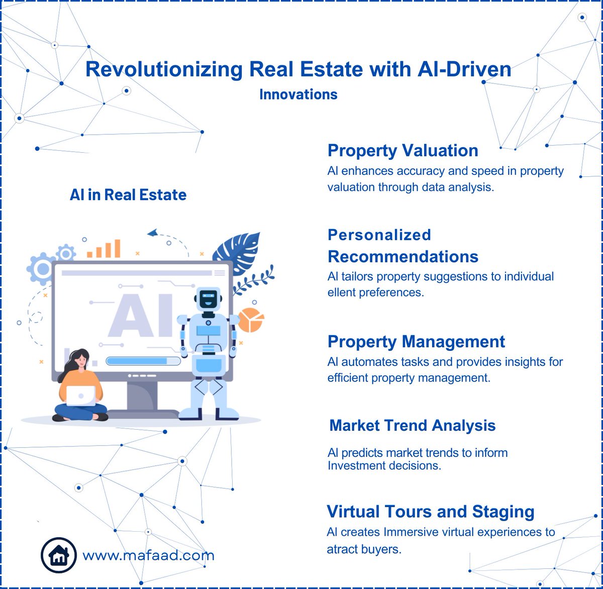 Mafaadofficial's tweet photo. Benefits of AI in real estate? 🤖

The future of AI in real estate is bright, with the potential to unlock $110 billion to $180 billion in value for the sector, Generative AI and Gen AI are anticipated to revolutionize the real estate market.

#mafaad  #ai #listings #inovation https://t.co/Wf6t7U3BLg