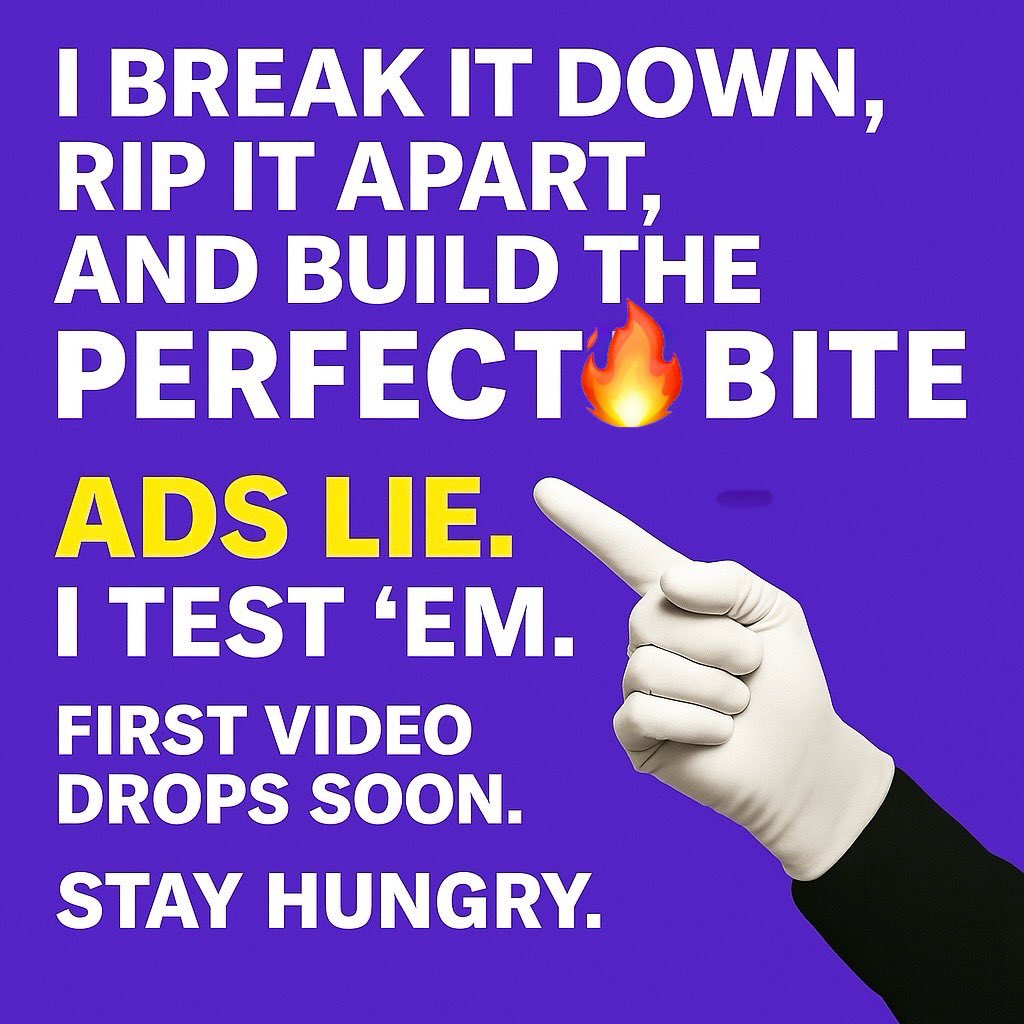 PerfectBiteHQ's tweet photo. Most food reviews play nice.
I don’t.
I break it down, rip it apart, and build the Perfect Bite.

Ads lie.
I test ‘em.

First video drops soon.
Stay hungry.

🎥 @PerfectBiteHQ
#FoodReview #TasteTest #AdVsReality #ASMR https://t.co/qlMNAubw1l