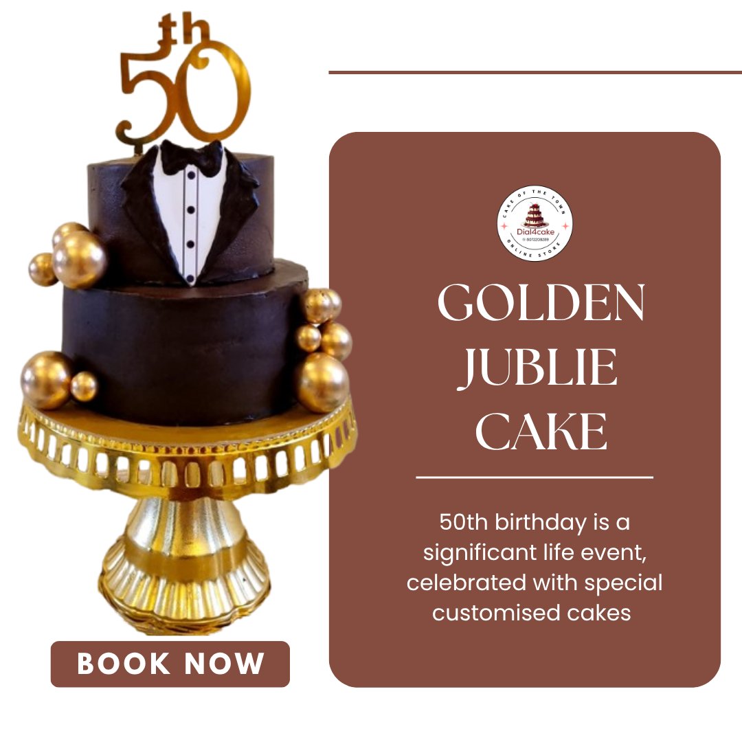Dial4cakeC's tweet photo. A dark chocolate cake flavored, and decorated with a tuxedo design on the top tier with a "50th" topper clearly indicates the celebration of a half-century milestone. Book Now the memorable event celebration customised cake from Dial4Cake - Cake of the Town. https://t.co/RVFAatLIQE