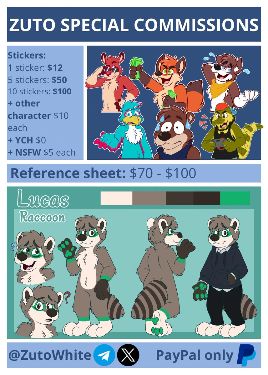I'll be opening commissions due to personal needs x3
These are my prices, If you'd like to see more examples and information, I recommend you check my Trello: trello.com/b/Hu0F8nIQ/zut…

Any questions please contact me on my Telegram: t.me/ZutoWhite
:D