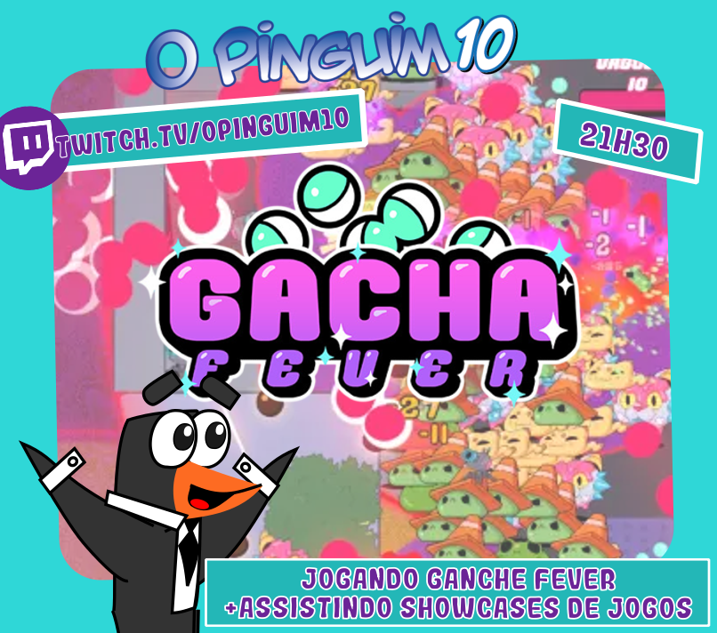 Olá Pinguinos, tudo bom? E vamos de live nova?

Hj vamos jogar Gancha Fever, um jogo “vampire survivors like” de personagens gancha e depois conferir as apresentações de jogos que eu perdi e/ou quero anotar mais sobre

Vem comigo para uma live divertida na twitch.tv/opinguim10