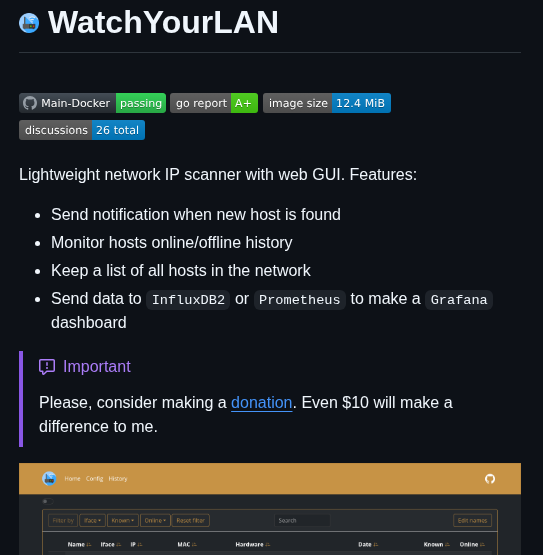 Network IP scanner with web dashboard, tracks devices and notifies on new connections