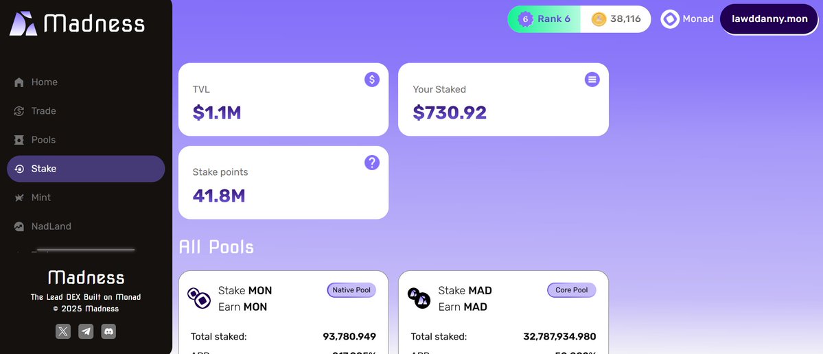 Most people don’t realize this. 
If you’ve got some spare MON just sitting there, <a href="/MadnessExchange/">Madness | Based on Monad</a> is one of the best places to make it work for you on monad. 

Just stake your MON (or any token of your choice) and watch as it grows.
