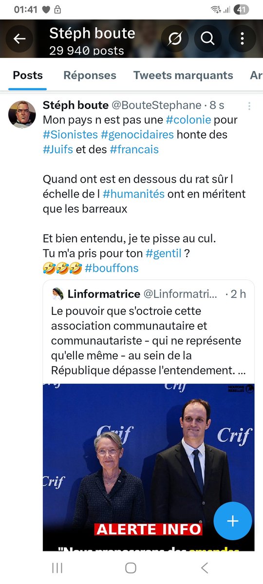 BouteStephane's tweet photo. @Linformatrice1 Merci..
Du coup je fait attention a êtres bien #polie avec ce truc ...
Des comme lui j en chie tout les matins.
Faudrait pas qu il se mette en colère ce troue du cul ..🤣🤣🤣
#Sionistes #ingérence #sectaire #Criminels... https://t.co/5K32Q5lEfa