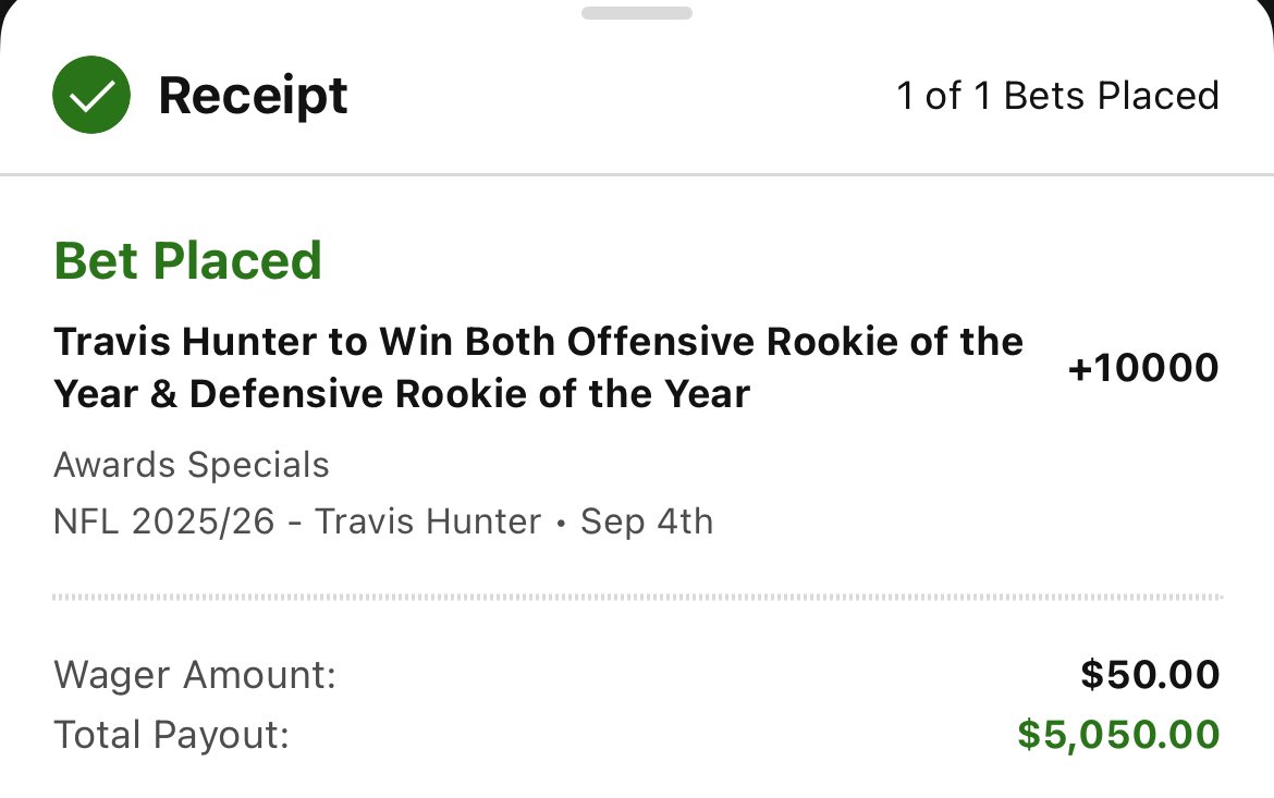 BadgeNFT's tweet photo. Travis Hunter to win both OROY &amp; DROY 100-1

Remember this is voted on by the media and could become very narrative driven. If he becomes the favorite on one side of the ball while making highlight plays on the other 👀 weak QB class as well

#NFL #OROY #DROY #DUUUVAL https://t.co/bJbCElME4P