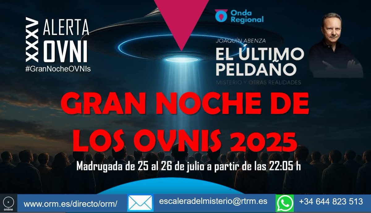 Participa en la Gran Noche de los OVNIS #GranNocheOVNIS. Lo estamos viendo en #elultimopeldano de <a href="/ORMurcia/">Onda Regional</a> en <a href="/la7tele/">La 7</a> TV. Síguenos por TV o por internet: la7tv.es/video/a-la-car…