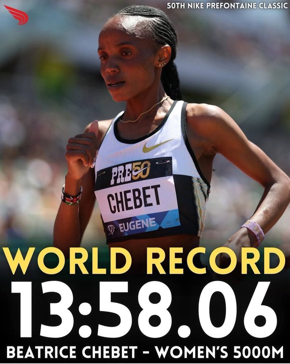 ⚠️ NUEVO RÉCORD MUNDIAL EN 5.000 METROS

La keniata Beatrice Chebet se convirtió en la nueva dueña de la mejor marca mundial con un tiempo de 13:58.06 en Eugene, Oregon, durante el Prefontaine Classic. 

Es la primera  mujer en completar los 5.000 metros en menos de 14 minutos.