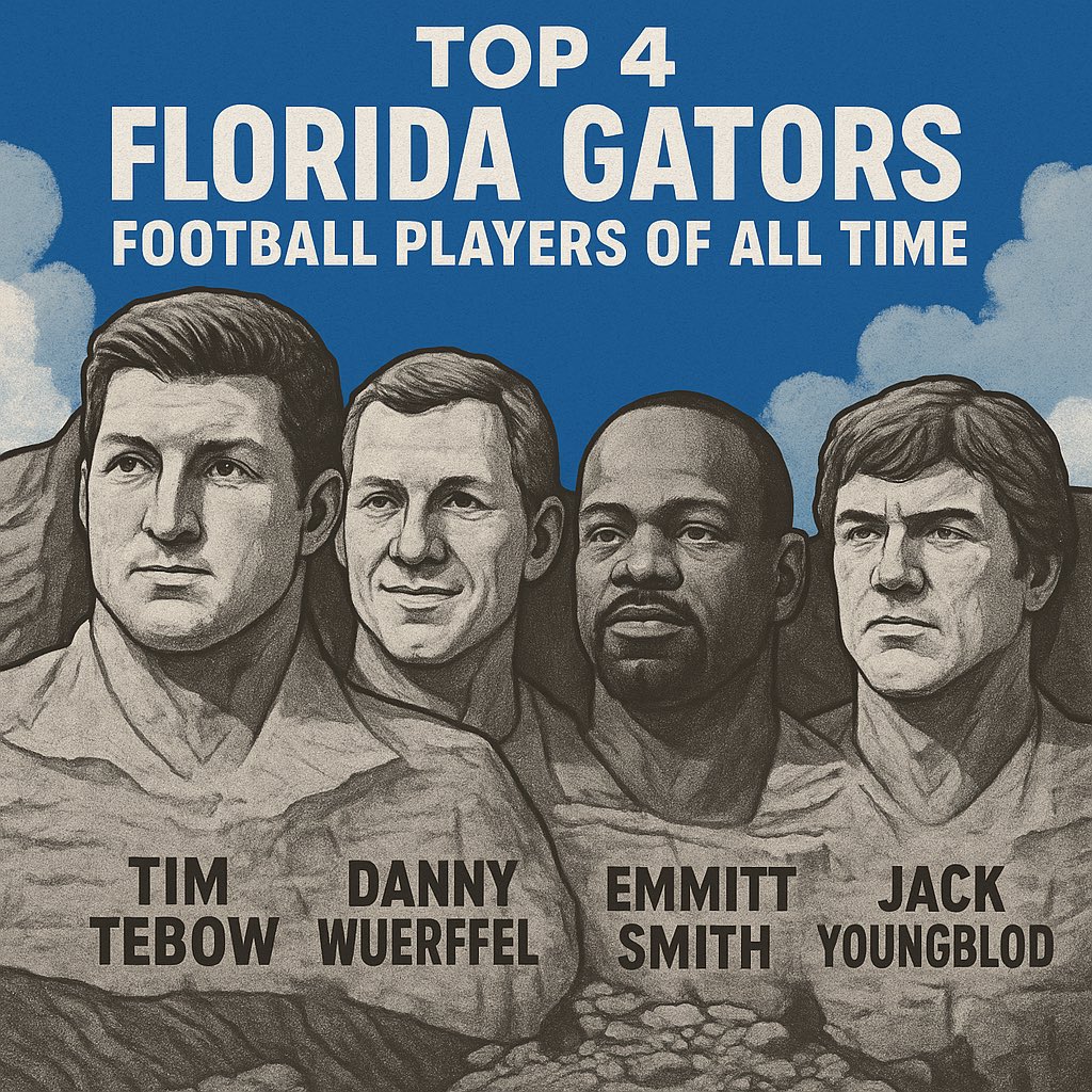 ChatGPT's Florida Football Mt. Rushmore:

- Tim Tebow
- Danny Wuerffel
- Emmitt Smith
- Jack Youngblood

Who is in your Top 4? 🐊

<a href="/ChatGPTapp/">ChatGPT</a> | <a href="/GatorsFB/">Florida Gators Football</a>