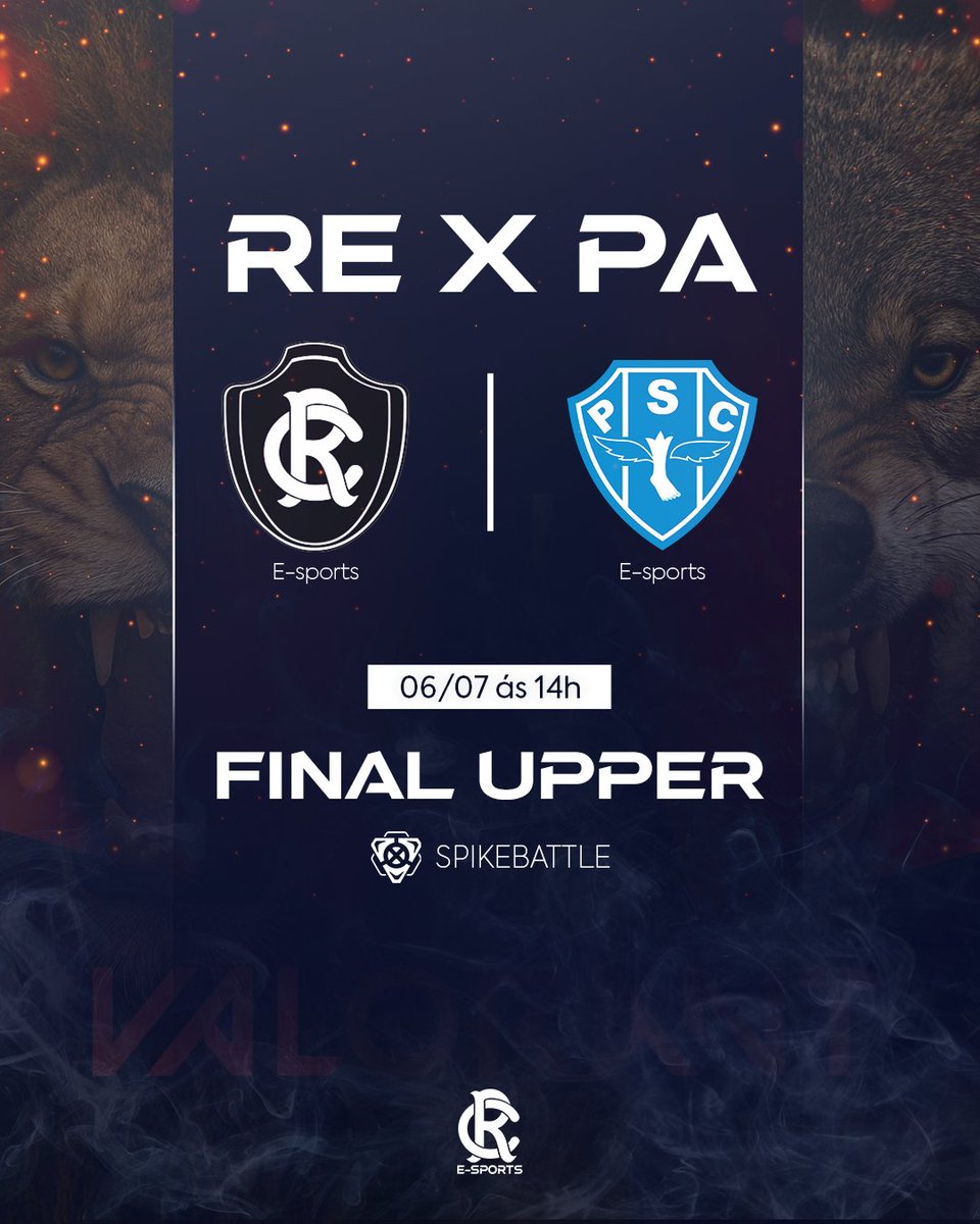RemoEsports's tweet image. 👑 AMANHÃ É DIA DE RExPA 🦁

Às 14h, enfrentaremos o Paysandu E-Sports na Final Upper! - Valendo a vaga na GRANDE FINAL do SpikeBattle. 

🏆Nossos atletas azulinos virão com a POSTURA DO REI pra DAREM AS ORDENS no clássico paraense!!! 

📺 Link da Transmissão:…