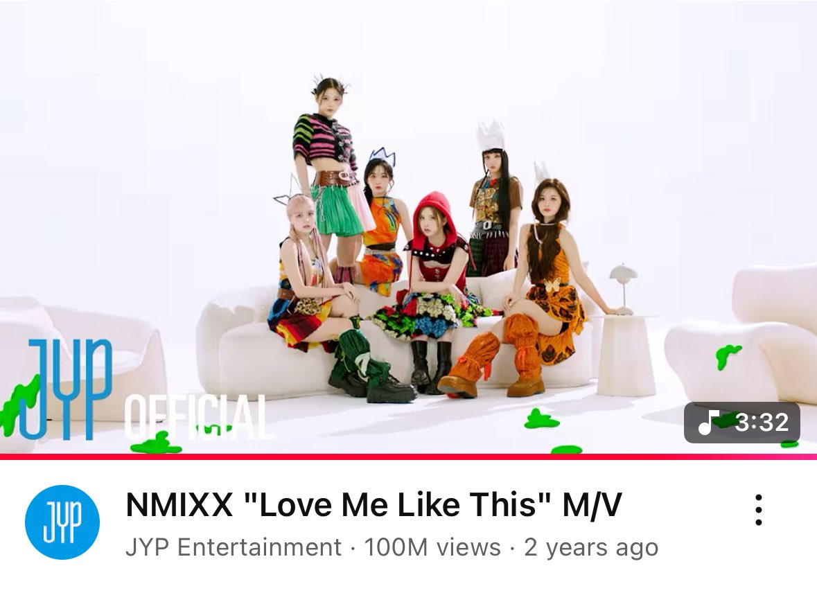 ForNMIXXStats_'s tweet image. &quot;Love Me Like This&quot; music video has surpassed 100,000,000 million views on YouTube. It’s their third music video to reach this milestone. 🩵🤍🩷