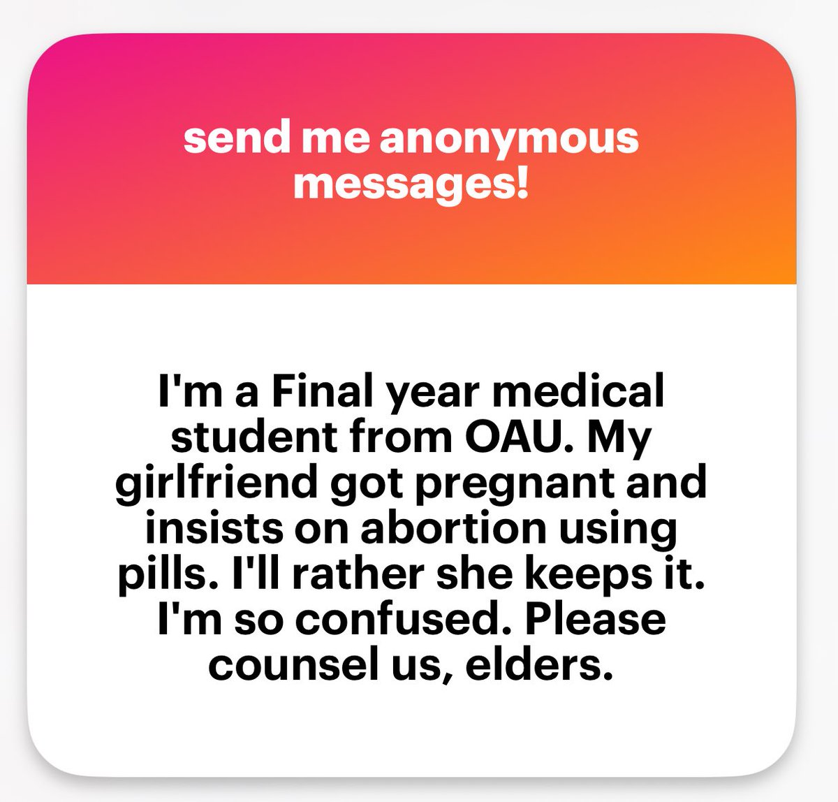 My darling, pls repeat after me:

Her body; Her Choice.

You can’t pressurise her into keeping a pregnancy that primarily alters the course of her life. 

Pls, step back and let her make the decision for herself. It’s hard for you too but it is her call. 🙏

Fam, your thoughts?