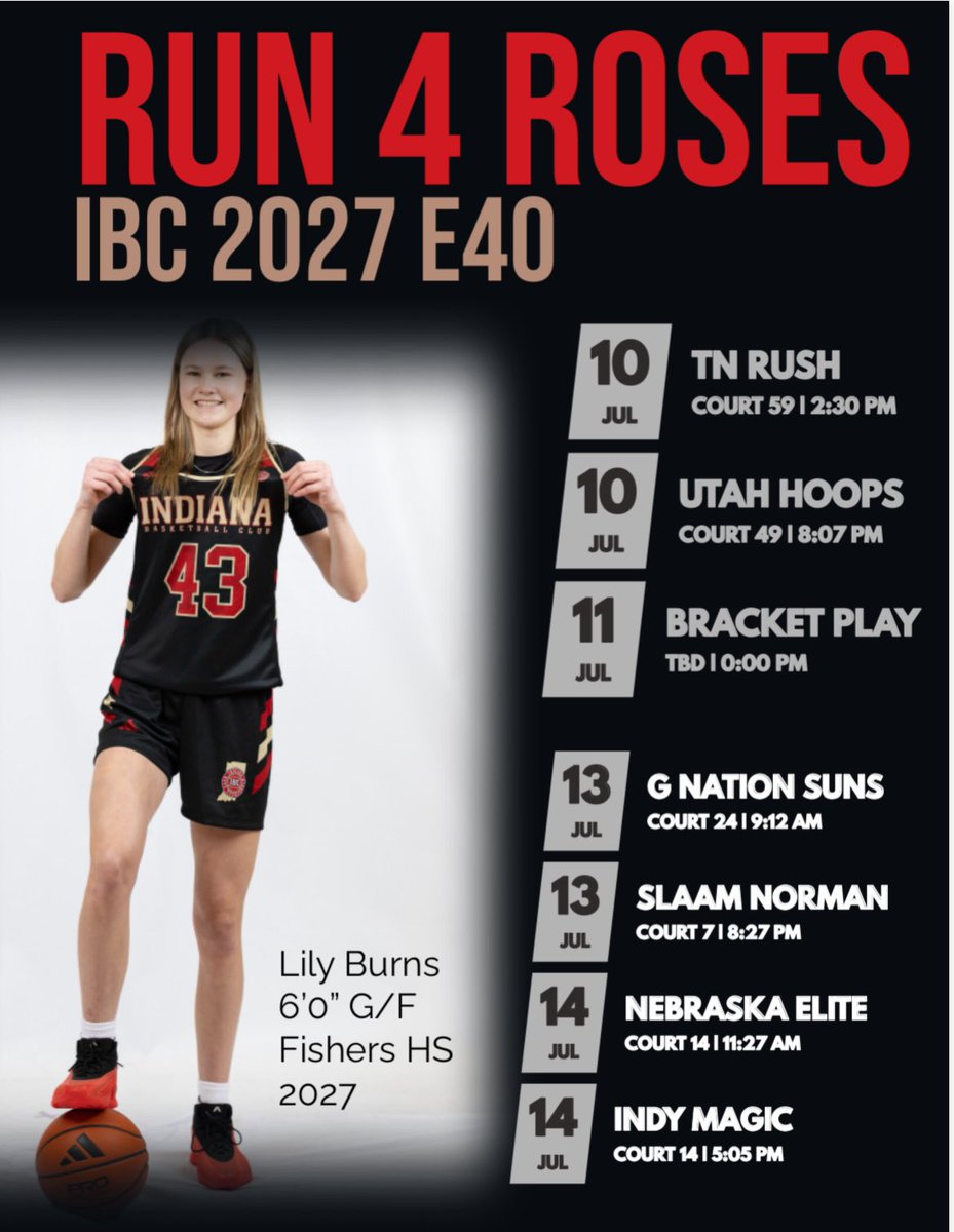 Can’t wait to get back on the court with my teammates at the Run 4 Roses in Louisville!

<a href="/TFNsRun4Roses/">TFN's Run 4 Roses</a> <a href="/IBCWBB/">Indiana Basketball Club</a> <a href="/IBCTallent2027/">IBCTallent2027</a>