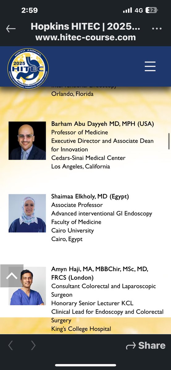 I’m honored to be part of HITEC 2025, hosted by the Johns Hopkins School of Medicine – one of the world’s leading platforms for advanced therapeutic endoscopy run by the master Mouen Khashab 

🎥 will be presenting live endoscopy cases from Cairo during Live Session 1 on:
🗓
