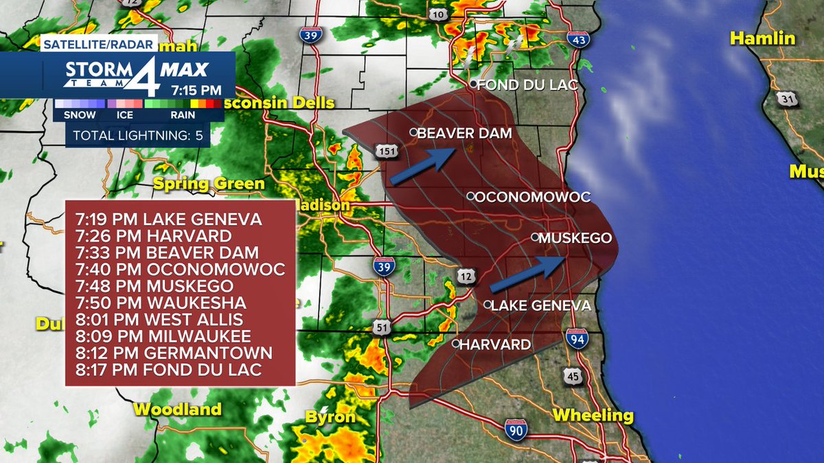 7:15 pm Radar Update -
These storms don't look as impressive as they did an hour ago, however, heavy rain, gusty winds, and lightning are still possible.
Stay weather aware tonight, and head indoors if you see lightning or hear thunder. Radar: tmj4.com/weather/radar #wiwx