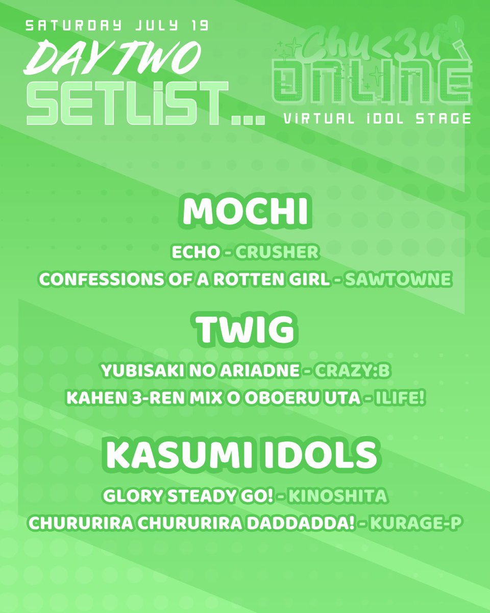 🌱🍄 PERFORMANCE ANNOUNCEMENT 🍄🌱
I will be taking part in the Chu&lt;3 online Idol Festival! You can find me in the innovation stage on Saturday July 19th!

This one slaps so if you have the time- DEFINENTLY make sure to check it out!!!