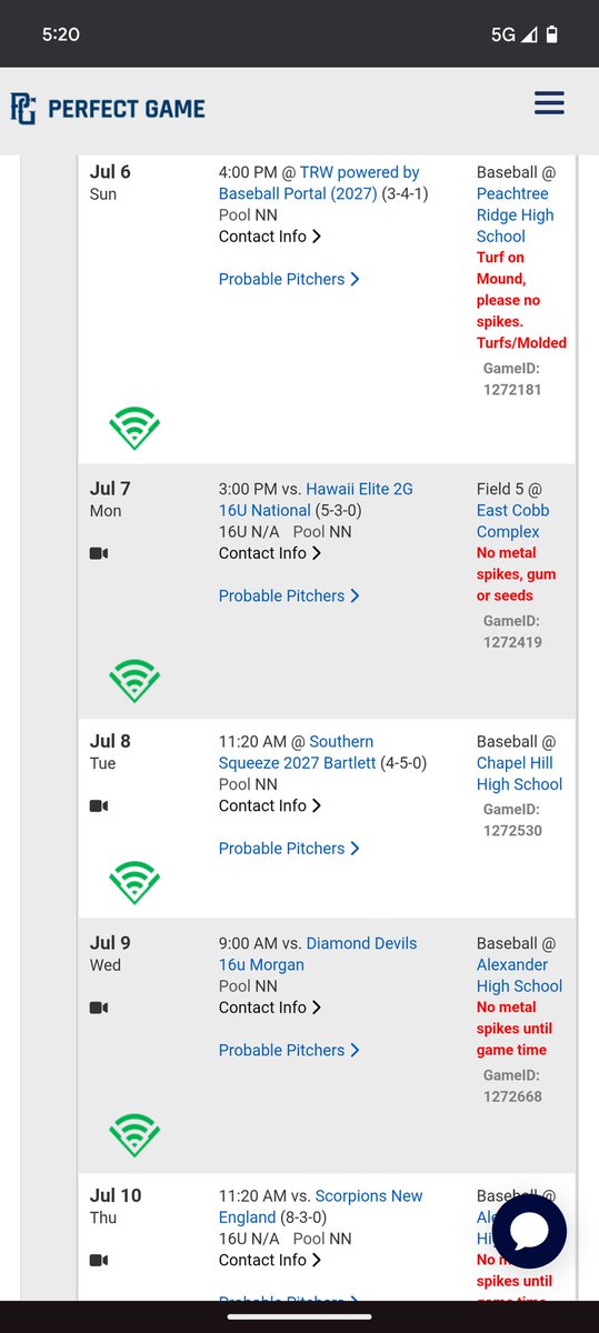 schedule for this week at the wwba national championship with <a href="/canessoutheast/">Canes Southeast</a>.

<a href="/PG_Scouting/">Perfect Game Scout</a> <a href="/PG_Georgia/">Perfect Game Georgia</a> <a href="/br41bennett/">Brock Bennett</a> <a href="/TShewmaker43/">Tyler Shewmaker</a> <a href="/jbodean46/">Jeff Johnson</a> <a href="/Esnide25/">Eric Snider</a> <a href="/TheArmFarm/">Max Weiner</a> <a href="/ncain39/">Nolan Cain</a> <a href="/FAUCoachCleary8/">Michael Cleary</a> <a href="/jaxonsc/">Scott Jackson</a> <a href="/K_Pettoruto11/">Kyle Pettoruto</a> <a href="/chuck_jeroloman/">Chuck Jeroloman</a> <a href="/ClintChrysler/">Clint Chrysler</a> <a href="/CoachHansonVT/">Tyler Hanson</a> <a href="/JackMarder14/">Jack Marder</a>
