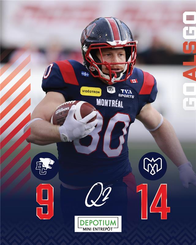 Alouettes de Montréal (@mtlalouettes) on Twitter photo Toujours en avant à la demie 🤠
Still in front at the half 😎
#Alouettes Toujours en avant à la demie 🤠
Still in front at the half 😎
#Alouettes