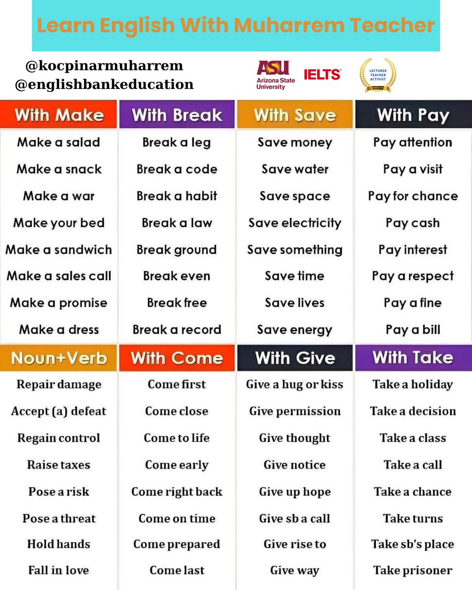 muharremkp's tweet photo. Learn English Collocations 💯🧠💬🗣🇬🇧
#english #İngilizce #learnenglish #collocation https://t.co/teqnuTWhw3