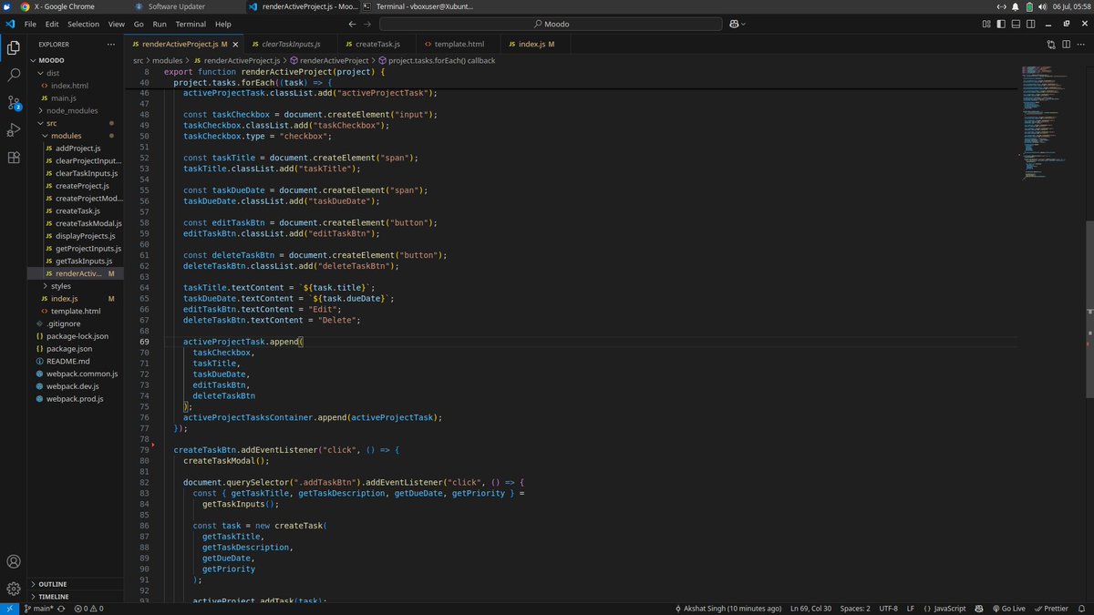 AkshtCodes's tweet image. //Project Todo:
- Added project switching logic through my projects section
- Active project now renders dynamically
- Tasks show up with checkbox, due date, and edit/delete options